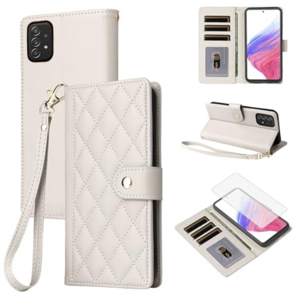 Furiet Capa carteira para Samsung Galaxy A52/A52S 5G com protetor de tela de vidro temperado e alça de pulso destacável de couro PU de luxo com suporte para cartão capa para celular A 52 S 4G G5 52A