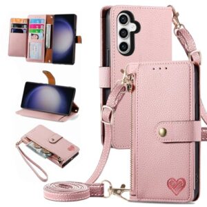 Furiet Capa carteira para Samsung Galaxy A56 5G Bolsa de bolso com zíper com alça de pulso, suporte de couro PU flip fólio porta-cartões acessórios capa de celular para A 56 56A LTE mulheres meninas