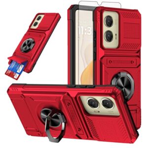 Furiet Capa de celular para Motorola Moto G Stylus 5G 2024 com protetor de tela de vidro temperado, compartimento para cartão, anel magnético, à prova de choque, amortecedor de silicone macio, híbrido