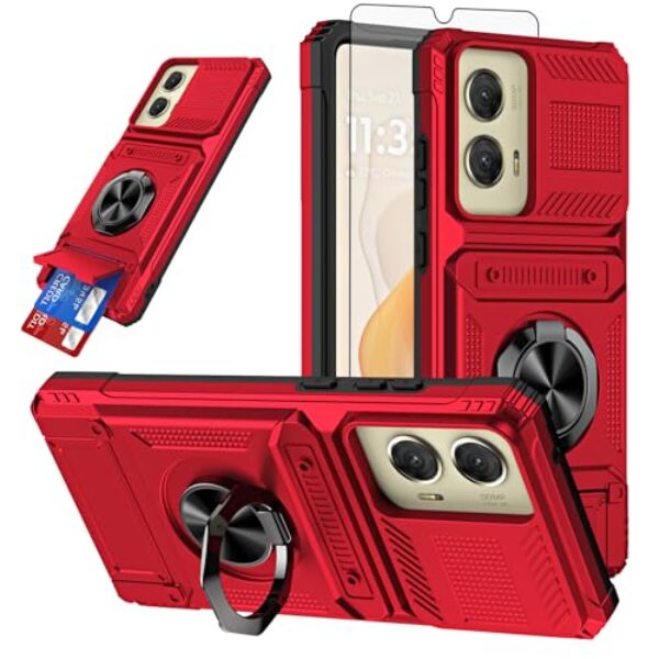 Furiet Capa de celular para Motorola Moto G Stylus 5G 2024 com protetor de tela de vidro temperado, compartimento para cartão, anel magnético, à prova de choque, amortecedor de silicone macio, híbrido