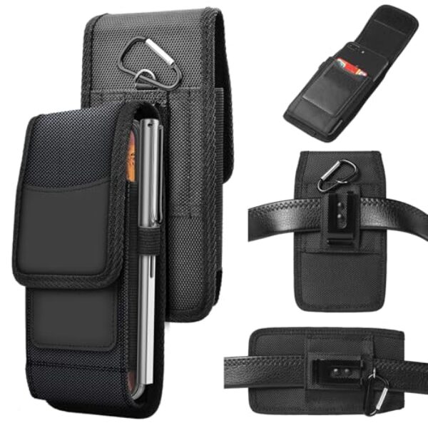 Furill Coldre de telefone para Samsung Galaxy S24Plus/S25Plus/A06/A17/A16 Suporte de telefone masculino para cinto de nylon com clipe de cinto bolsa de transporte com suporte para cartão para iPhone