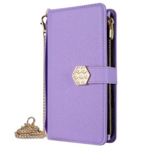 FWYANZH Capa carteira para iPhone 17 Pro Max/17 Pro/Air/17, capa de couro com bolsa flip fashion de luxo com corrente de metal Wristrap crossbody coldre de alta capacidade, roxo, ar