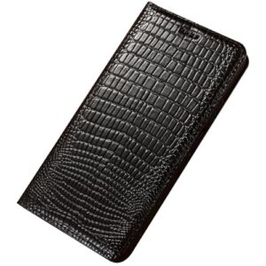 FWYANZH Capa de couro genuíno para iPhone 17 Pro Max/17 Pro/Air/17, capa de proteção tipo carteira flip textura de lagarto fólio fecho magnético suporte coldre de luxo, preto, 17 Pro Max