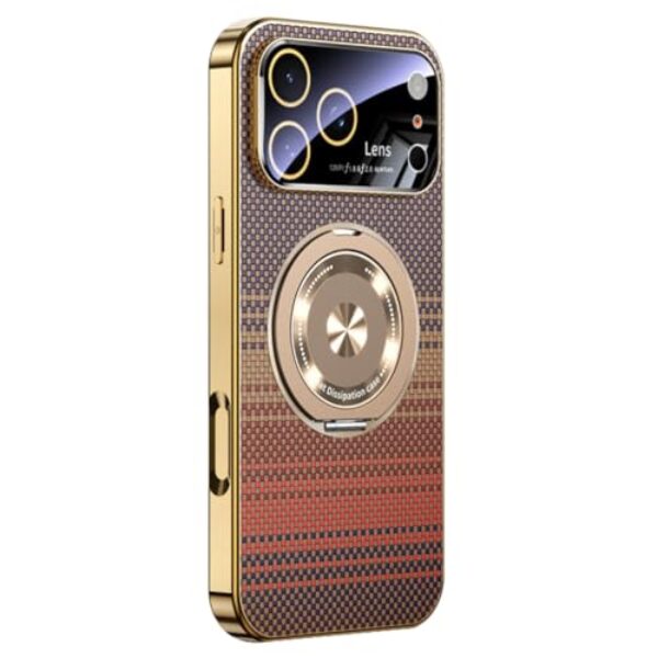 FWYANZH Capa magnética para iPhone 17 Pro Max/17 Pro/17, capa de telefone com proteção total de lentes, suporte de anel de fibra de carbono, textura fina, revestimento de borda de revestimento fino