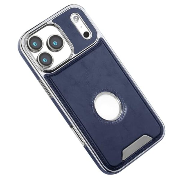 FWYANZH Capa magnética para iPhone 17 Pro Max/17 Pro/Air/17, capa de couro antiqueda com logotipo vista estilo empresarial coldre fino, azul, 17