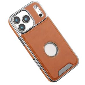 FWYANZH Capa magnética para iPhone 17 Pro Max/17 Pro/Air/17, capa de couro antiqueda com logotipo vista estilo empresarial coldre fino, latão, 17 Pro