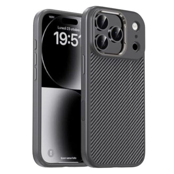 FWYANZH Capa para iPhone 17 Pro Max/17 Pro/Air/17, capa slim fit textura de fibra de carbono minimalista proteção contra quedas, cinza, 17