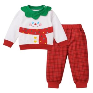 FYMNSI Conjunto de 2 peças de moletom e calça de Natal para bebês, meninos, meninas, outono e inverno, Branco, 12-18 Meses