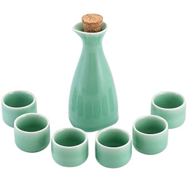 GAORUIFENG Conjunto de saquê Conjunto de copos de saquê design tradicional pintado à mão porcelana cerâmica copos artesanais copos de vinho textura de esmalte branco copos de cerâmica adequados para