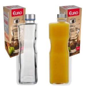 Garrafa De Vidro H2o 1 Litro Quadrada Tampa Inox Antivazamento Água Suco Geladeira Euro Home
