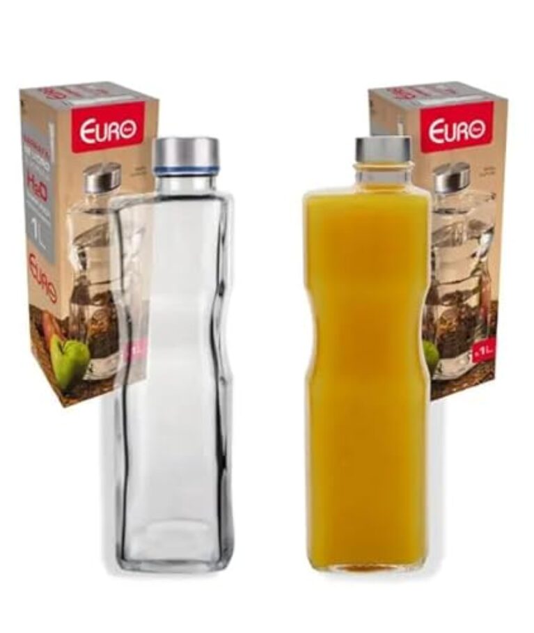 Garrafa De Vidro H2o 1 Litro Quadrada Tampa Inox Antivazamento Água Suco Geladeira Euro Home