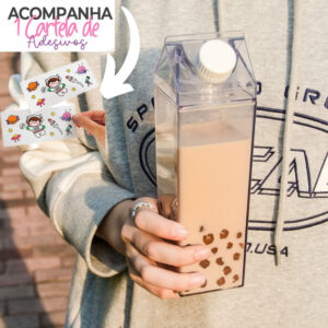 Garrafa Transparente 500 ml e 1 Litro Organizador Geladeira Caixa de Leite Suco Bebida sem BPA