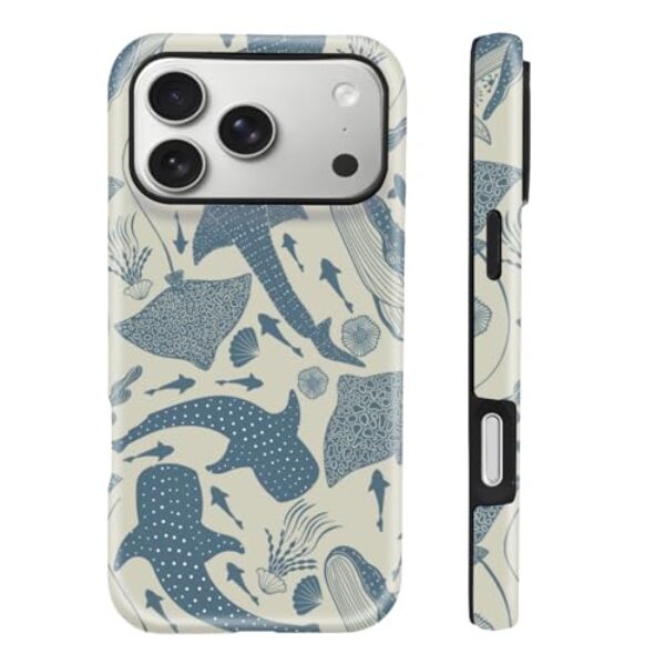 GCACE Linda capa de telefone estética com estampa de tubarão azul para iPhone 17 Pro Max, capa rígida de 2 camadas, durável, à prova de choque, design para adolescentes, meninas, mulheres e meninas