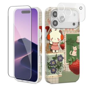 GEQCDBN Capa compatível com iPhone 17 Pro, moda fofa colagem kawaii anime feminino macio fino TPU à prova de choque estética capa protetora para celular para mulheres meninas 16.0 cm multicolorido