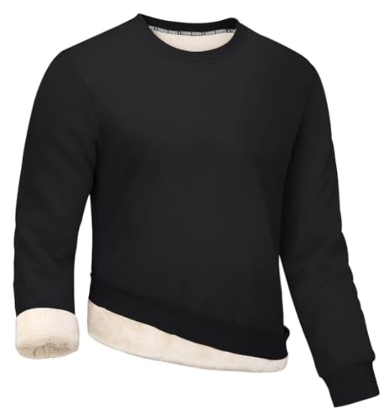 Gihuo Moletom masculino de gola redonda quente de inverno forrado com lã de ovelha, Preto, G