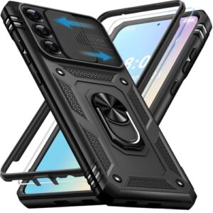 Giyer Capa protetora para Samsung Galaxy S25 com protetor de tela, à prova de choque, à prova de quedas, resistente e resistente, suporte de anel resistente, capa protetora para Samsung S25 (preto)