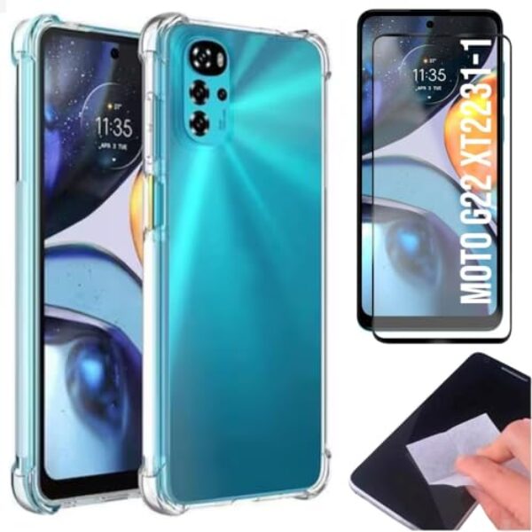 [GL CASES] Capa Moto G22 Capinha Moto G22 Case Slim Clear Anti Impacto Reforçada Silicone Transparente Flexível Anti Choque + Pelicula De Vidro 3D Cobertura Total