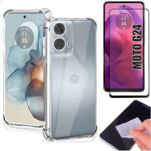 [GL CASES] KIT Capa Capinha Case Motorola Moto G24 Slim Clear Anti Impacto Reforçada Silicone Transparente Flexível Anti Choque + Pelicula Motorola Moto G24 De Vidro 3D Cobertura Total
