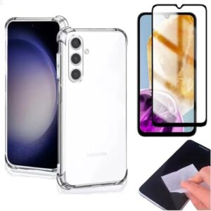 [GL CASES] KIT Capa Capinha Case Samsung Galaxy M15 Slim Clear Anti Impacto Reforçada Silicone Transparente Flexível Anti Choque + Pelicula Samsung Galaxy M15 De Vidro 3D Cobertura Total