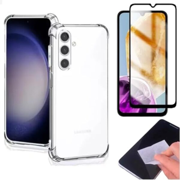 [GL CASES] KIT Capa Capinha Case Samsung Galaxy M15 Slim Clear Anti Impacto Reforçada Silicone Transparente Flexível Anti Choque + Pelicula Samsung Galaxy M15 De Vidro 3D Cobertura Total