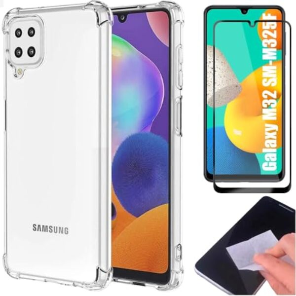 [GL CASES] KIT Capa Capinha Case Samsung Galaxy M32 4G Slim Clear Anti Impacto Reforçada Silicone Transparente Flexível Anti Choque + Pelicula Samsung Galaxy M32 4G De Vidro 3D Cobertura Total