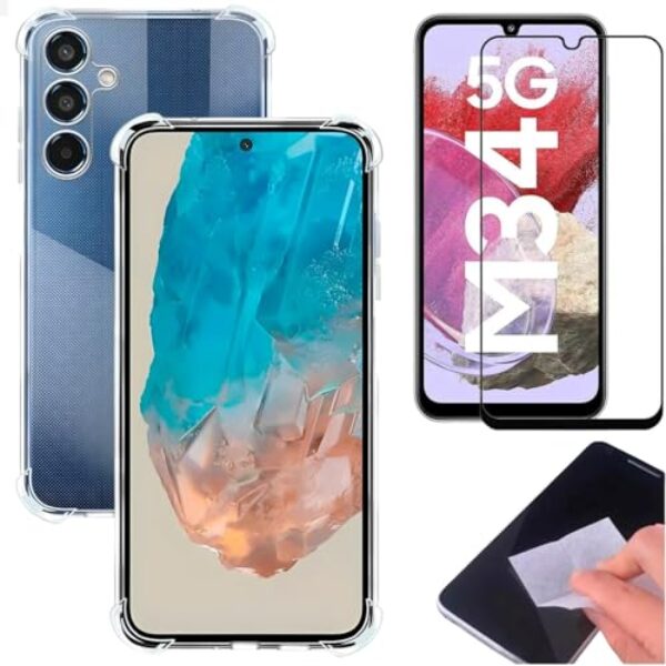 [GL CASES] KIT Capa Capinha Case Samsung Galaxy M34 Slim Clear Anti Impacto Reforçada Silicone Transparente Flexível Anti Choque + Pelicula Samsung Galaxy M34 De Vidro 3D Cobertura Total
