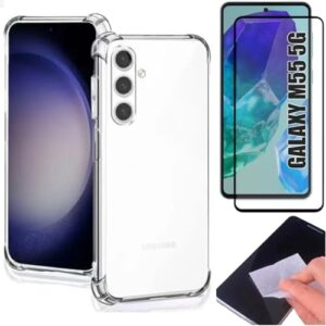 [GL CASES] KIT Capa Capinha Case Samsung Galaxy M55 Slim Clear Anti Impacto Reforçada Silicone Transparente Flexível Anti Choque + Pelicula Samsung Galaxy M55 De Vidro 3D Cobertura Total
