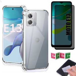 [GL CASES] Kit Capa Moto E13 Case Capinha Motorola Moto E13 Anti Impacto Reforçada Silicone Transparente Flexível Proteção De Câmera + Pelicula Privacidade Vidro Anti Spy Espião