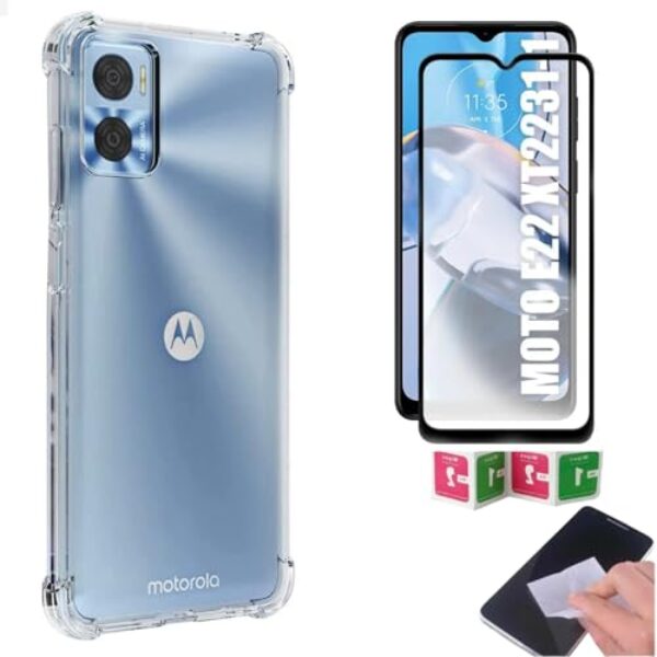 [GL CASES] Kit Capa Moto E22 Case Capinha Motorola Moto E22 Anti Impacto Reforçada Silicone Transparente Flexível Proteção De Câmera + Pelicula De Vidro 3D 9H Cobertura Total