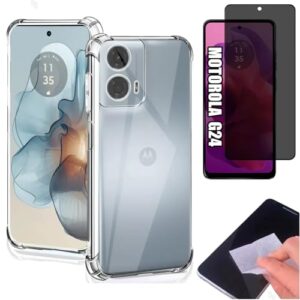 [GL CASES] Kit Capa Motorola Moto G24 Case Capinha Anti Impacto Reforçada Silicone Transparente Flexível Proteção De Câmera + Pelicula Motorola Moto G24 De Privacidade Vidro Anti Spy Espião