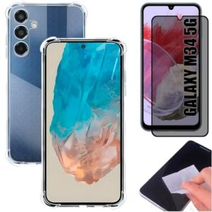 [GL CASES] Kit Capa Samsung Galaxy M34 Case Capinha Anti Impacto Reforçada Silicone Transparente Flexível Proteção De Câmera + Pelicula Samsung Galaxy M34 De Privacidade Vidro Anti Spy Espião