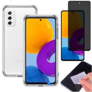 [GL CASES] Kit Capa Samsung Galaxy M52 Case Capinha Anti Impacto Reforçada Silicone Transparente Flexível Proteção De Câmera + Pelicula Samsung Galaxy M52 De Privacidade Vidro Anti Spy Espião