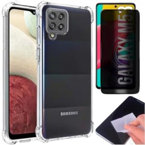[GL CASES] Kit Capa Samsung Galaxy M53 Case Capinha Anti Impacto Reforçada Silicone Transparente Flexível Proteção De Câmera + Pelicula Samsung Galaxy M53 De Privacidade Vidro Anti Spy Espião