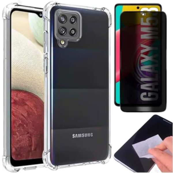 [GL CASES] Kit Capa Samsung Galaxy M53 Case Capinha Anti Impacto Reforçada Silicone Transparente Flexível Proteção De Câmera + Pelicula Samsung Galaxy M53 De Privacidade Vidro Anti Spy Espião
