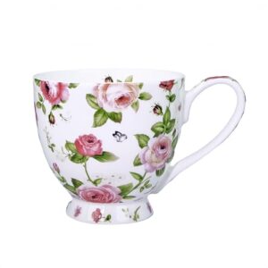 Glen Mila Caneca de café fofa de 473 ml para mulheres Bone China Caneca de café fofa canecas de Natal presentes de aniversário para mães amigas (caneca branca de jardim)