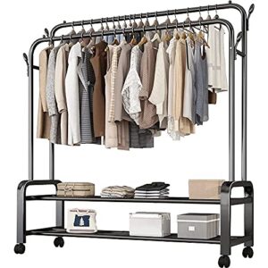 GNHGDFFDF Suporte de roupas resistente sobre rodas, trilho de roupas industriais com prateleira e haste de suspensão dupla, para camarim de quarto/branco/120 x 58 x 154 cm