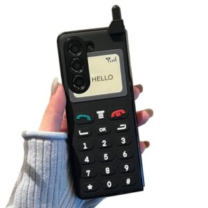 GO-VOLMON Capa fofa para Samsung Galaxy Z Fold 7 Hard PC 3D, capa retrô engraçada padrão de telefone preto, capa criativa Kawaii homem e mulher para Galaxy Z Fold 7