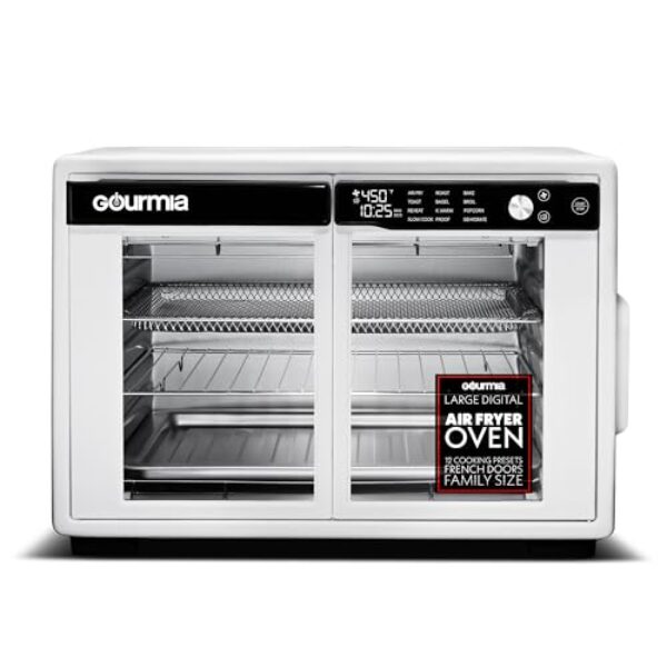 Gourmia FryForce Forno de fritadeira a ar digital com porta francesa, capacidade XL de 25 quartos, 12 predefinições, visualização tátil, tecnologia FryForce de 360°