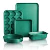 Granitestone Conjunto de assadeiras antiaderentes verdes, conjunto de 5 peças de assadeiras sem deformação, conjunto de assadeira inclui assadeira de aquecimento uniforme para forno, forma de muffin, forma de pão, assadeira e bandeja de cozimento redonda, pode ser lavada na lava-louças