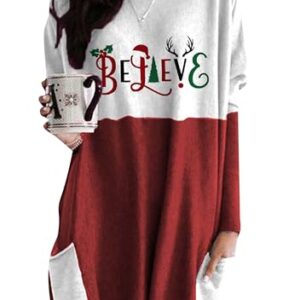 GRASWE Blusa feminina confortável de Natal, inverno, manga comprida, casual, moletom com estampa fofa, Alce, branco e vermelho, GG