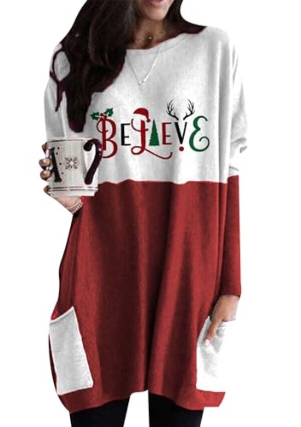 GRASWE Blusa feminina confortável de Natal, inverno, manga comprida, casual, moletom com estampa fofa, Alce, branco e vermelho, GG