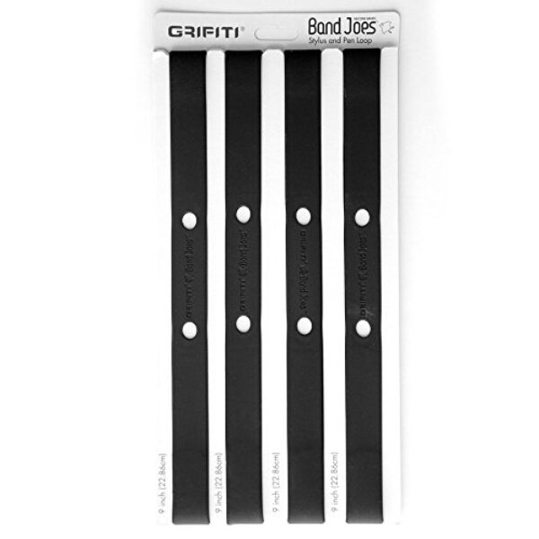 GRIFITI Band Joes 23 cm x 0,5 cm x 1,3 cm Caneta Stylus Loop – Pacote com 4 – Bloco de notas de borracha de silicone para caderno, agenda, fichário, capa com alça (preto)