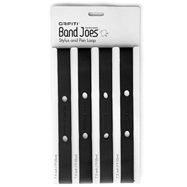 Grifiti Band Joes Pen Pencil Stylus Loop 7,5 polegadas, pacote com 4 unidades, bloco de notas, bloco de notas de silicone (preta)