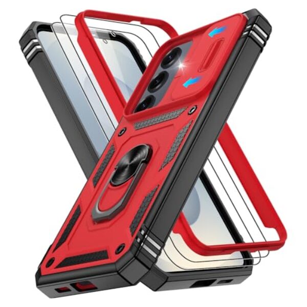 Gritup Capa para celular Samsung Galaxy S25 Plus com capa de câmera deslizante | Pacote com 2 protetores de tela, suporte de anel giratório de 360°, capa protetora de proteção à prova de choque de