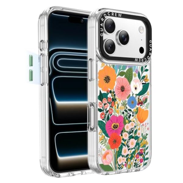 GuardCrew Capa para iPhone 17 Pro Max, [proteção contra quedas de grau militar de 3,9 m à prova de colisão] [anti-descascar] Capa de telefone floral fina à prova de choque transparente TPU para iPhone