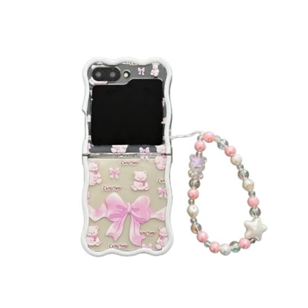 GUAYQAT Capa para Samsung Galaxy Z Flip 6/Z Flip 7 FE, linda tulipa flores laço urso design Galaxy Z flip6 capa de telefone dobrável com pulseira para mulheres mulheres (laço)