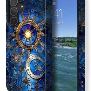 GUYBFADFG Capa compatível com Samsung Galaxy A15 5G, proteção de camada dupla à prova de choque, capa de telefone resistente, vitral lua sol