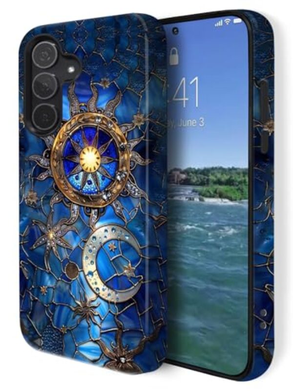 GUYBFADFG Capa compatível com Samsung Galaxy A15 5G, proteção de camada dupla à prova de choque, capa de telefone resistente, vitral lua sol