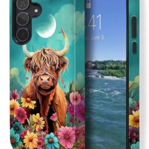 GUYBFADFG Compatível com Samsung Galaxy A16 5G, capa de telefone resistente à prova de choque de camada dupla, vaca Highland Flower