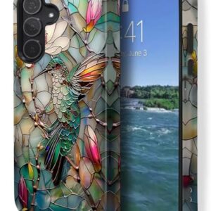 GUYBFADFG Compatível com Samsung Galaxy A36 5G, capa de telefone resistente à prova de choque de camada dupla, flor de vitral, beija-flor